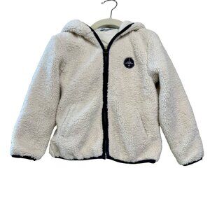 TARTINE ET CHOCOLAT Hooded Sherpa Jacket Boys 6 Cream/Blue Warm Winter Fleece